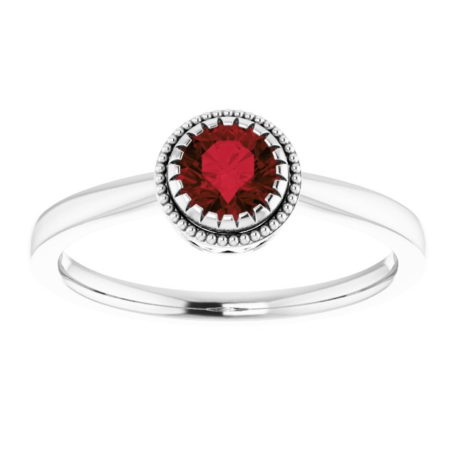 14K White Natural Garnet Ring