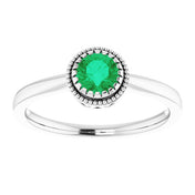 14K White Natural Emerald Ring