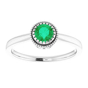 14K White Natural Emerald Ring