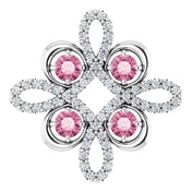 14K White Natural Pink Tourmaline & 1/8 CTW Natural Diamond Clover Pendant