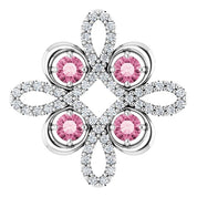 14K White Natural Pink Tourmaline & 1/8 CTW Natural Diamond Clover Pendant