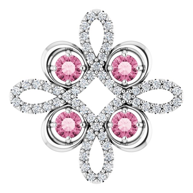 14K White Natural Pink Tourmaline & 1/8 CTW Natural Diamond Clover Pendant
