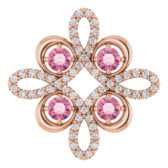 14K Rose Natural Pink Tourmaline & 1/8 CTW Natural Diamond Clover Pendant