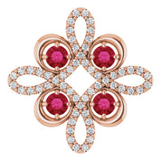 14K Rose Natural Ruby & 1/6 CTW Natural Diamond Clover Pendant