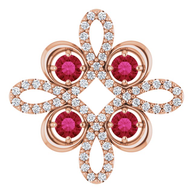 14K Rose Natural Ruby & 1/6 CTW Natural Diamond Clover Pendant