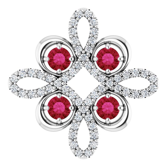 14K White Natural Ruby & 1/6 CTW Natural Diamond Clover Pendant