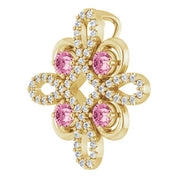 14K Yellow Natural Pink Tourmaline & 1/8 CTW Natural Diamond Clover Pendant