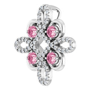 14K White Natural Pink Tourmaline & 1/8 CTW Natural Diamond Clover Pendant