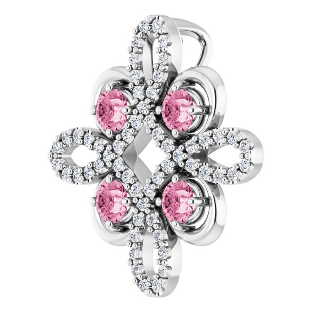 14K White Natural Pink Tourmaline & 1/8 CTW Natural Diamond Clover Pendant
