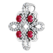 14K White Natural Ruby & 1/6 CTW Natural Diamond Clover Pendant