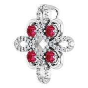 14K White Natural Ruby & 1/6 CTW Natural Diamond Clover Pendant