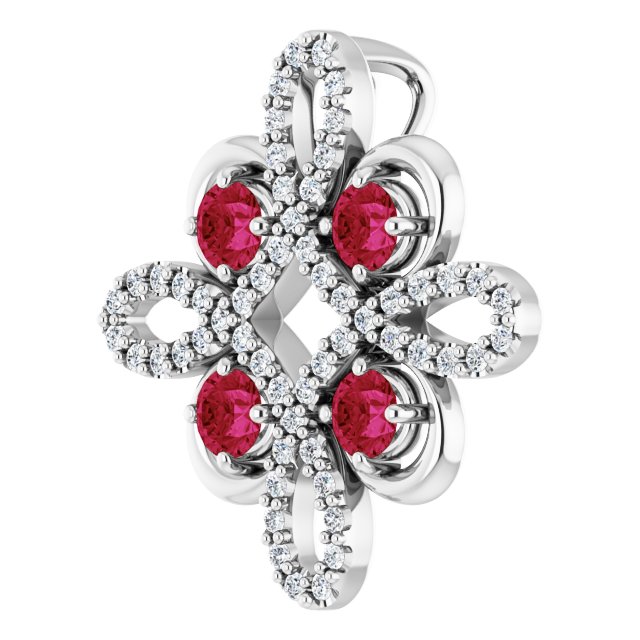 14K White Natural Ruby & 1/6 CTW Natural Diamond Clover Pendant
