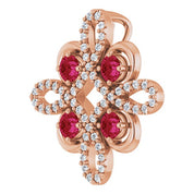 14K Rose Natural Ruby & 1/6 CTW Natural Diamond Clover Pendant