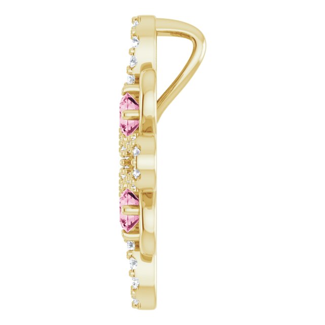 14K Yellow Natural Pink Tourmaline & 1/8 CTW Natural Diamond Clover Pendant