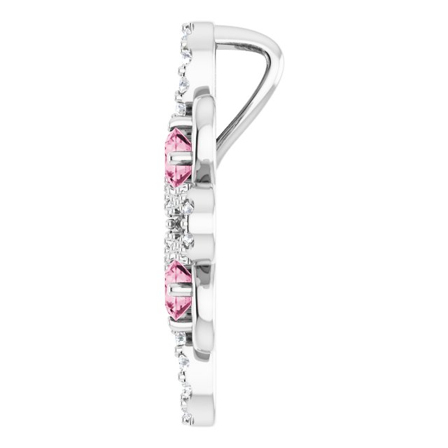14K White Natural Pink Tourmaline & 1/8 CTW Natural Diamond Clover Pendant