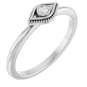 Sterling Silver Natural White Sapphire Stackable Evil Eye Ring