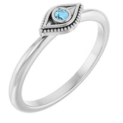 Sterling Silver Natural Aquamarine Stackable Evil Eye Ring