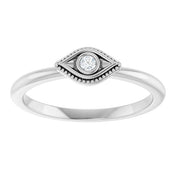 Sterling Silver Natural White Sapphire Stackable Evil Eye Ring