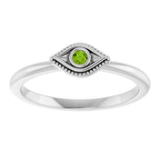 Sterling Silver Natural Peridot Stackable Evil Eye Ring
