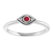 Sterling Silver Lab-Grown Ruby Stackable Evil Eye Ring