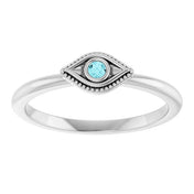 Sterling Silver Natural Blue Zircon Stackable Evil Eye Ring