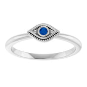 Sterling Silver Natural Blue Sapphire Stackable Evil Eye Ring