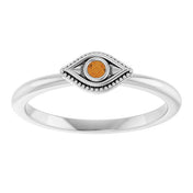 Sterling Silver Natural Citrine Stackable Evil Eye Ring