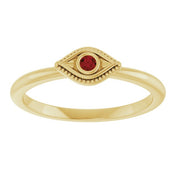14K Yellow Natural Mozambique Garnet Stackable Evil Eye Ring