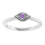 Sterling Silver Natural Amethyst Stackable Evil Eye Ring
