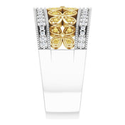 14K White/Yellow 3/8 CTW Yellow & White Natural Diamond Floral Ring