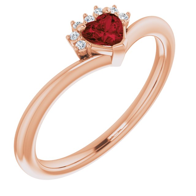 14K Rose Natural Mozambique Garnet & .03 CTW Natural Diamond Heart Rring