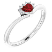 14K White Natural Mozambique Garnet & .03 CTW Natural Diamond Heart Rring