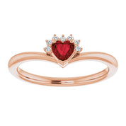 14K Rose Natural Mozambique Garnet & .03 CTW Natural Diamond Heart Rring