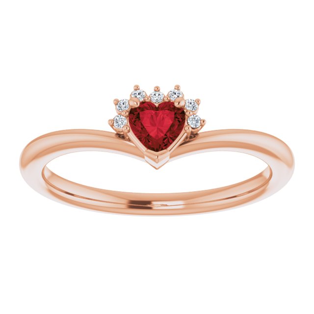 14K Rose Natural Mozambique Garnet & .03 CTW Natural Diamond Heart Rring