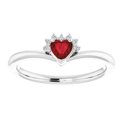 Platinum Natural Mozambique Garnet & .03 CTW Natural Diamond Heart Rring
