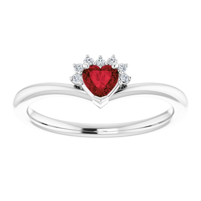 Platinum Natural Mozambique Garnet & .03 CTW Natural Diamond Heart Rring