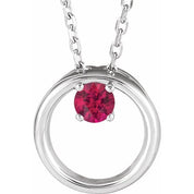 Sterling Silver Lab-Grown Ruby Circle 16-18" Necklace