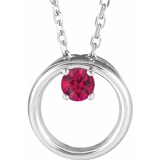 Sterling Silver Lab-Grown Ruby Circle 16-18" Necklace