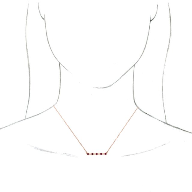 14K Rose Natural Ruby Bezel-Set Bar 18" Necklace