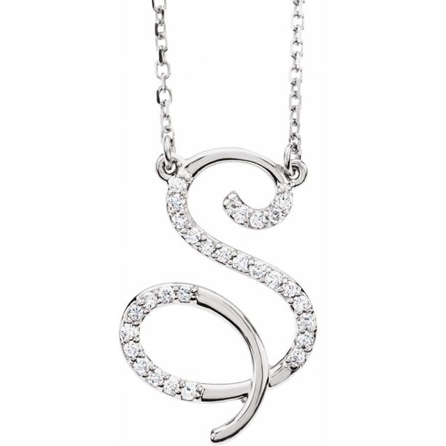 14K White Gold 1/8 CTW Natural Diamond Initial S 16" Necklace