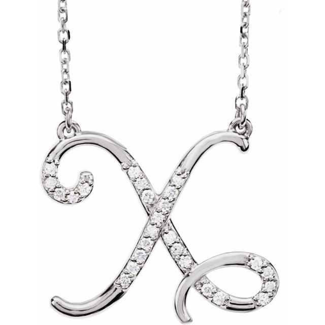 14K White Gold 1/10 CTW Natural Diamond Initial X 16" Necklace