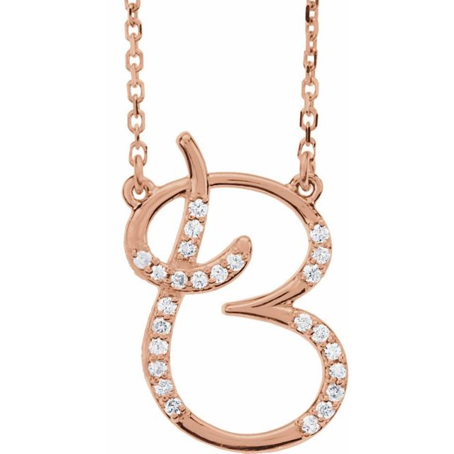 14K Rose Gold 1/10 CTW Natural Diamond Initial B Necklace