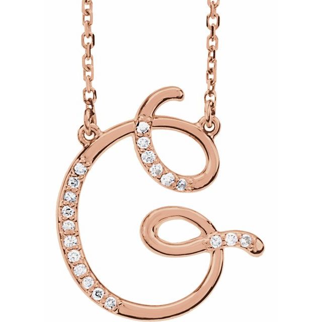 14K Rose Gold .08 CTW Natural Diamond Initial G 16" Necklace - Motek Jewelry