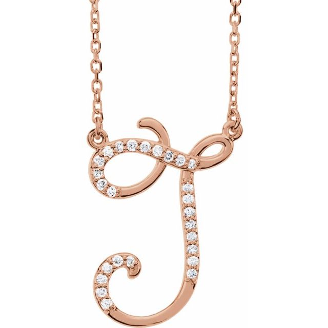 14K Rose Gold 1/10 CTW Natural Diamond Initial J Necklace - Motek Jewelry