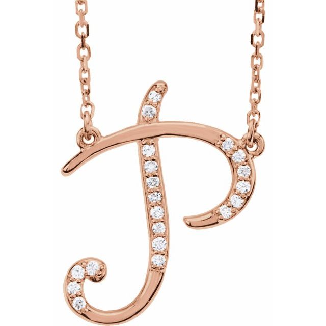 14K Rose Gold .08 CTW Natural Diamond Initial P 16" Necklace