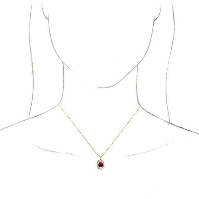 14K Yellow Natural Mozambique Garnet & 1/3 CTW Natural Diamond 16-18" Necklace