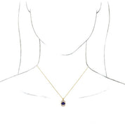 14K Yellow Natural Blue Sapphire & 1/3 CTW Natural Diamond 16-18" Necklace