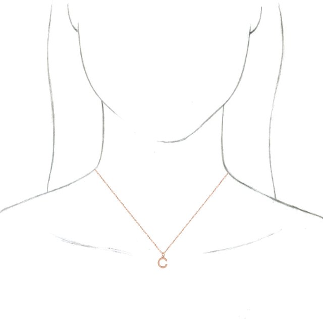 14K Rose Initial C Dangle 16" Necklace