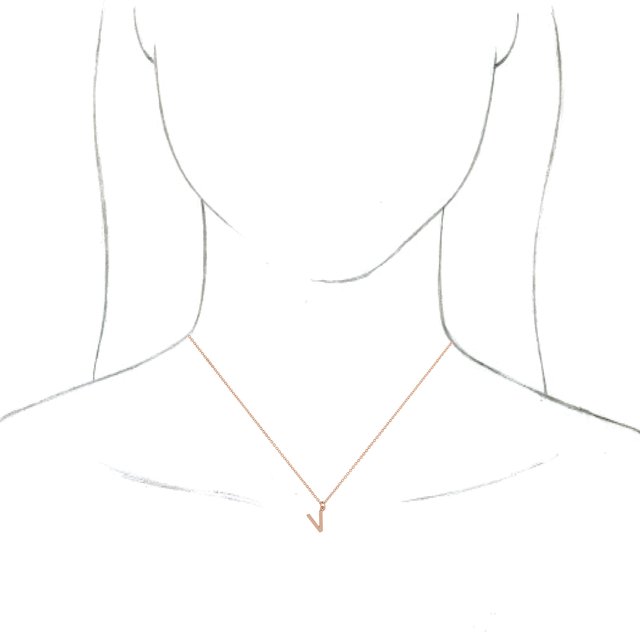 14K Rose Initial V Dangle 16" Necklace