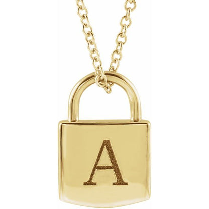 14k Gold Engravable Lock 16-18" Necklace